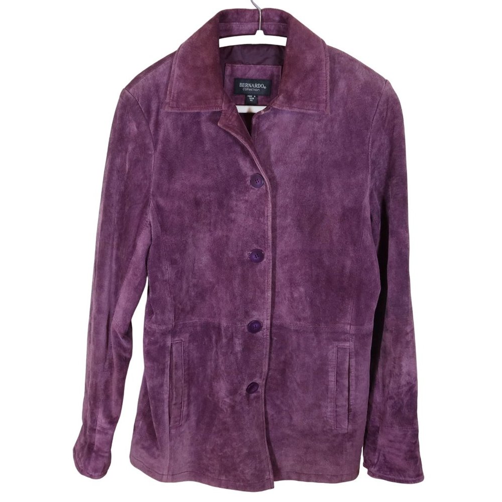 BERNARDO COLLECTION Purple Suede Leather Button Up Lined Jacket Size Sp